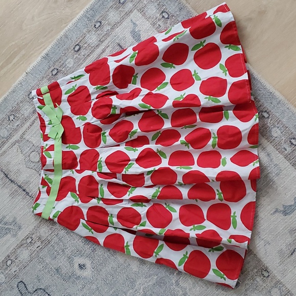 Mini Boden Girls Apple Print Bow Skirt Sz11-12y - Picture 2 of 10